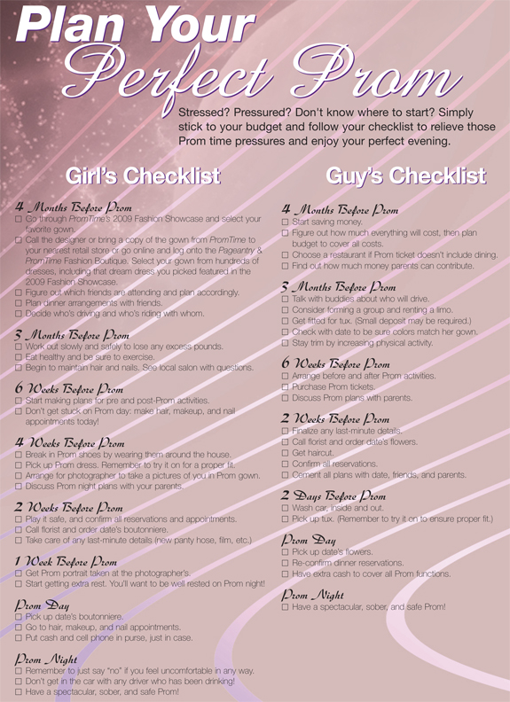 Printable Prom Checklist Printable Word Searches