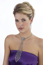 Model wearing a rhinestone tie.