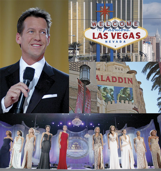 Images of the Miss America 2006 Host James Denton, the famous Las Vegas welcome sign, the Alladin Resort & Casino, and the Miss America 2006 top 10
