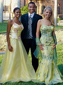 Yellow Mystique and Green Fleur De Lis gowns
