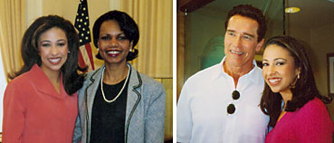 Erika Harold with Condoleezza Rice and Arnold Schwarzenegger